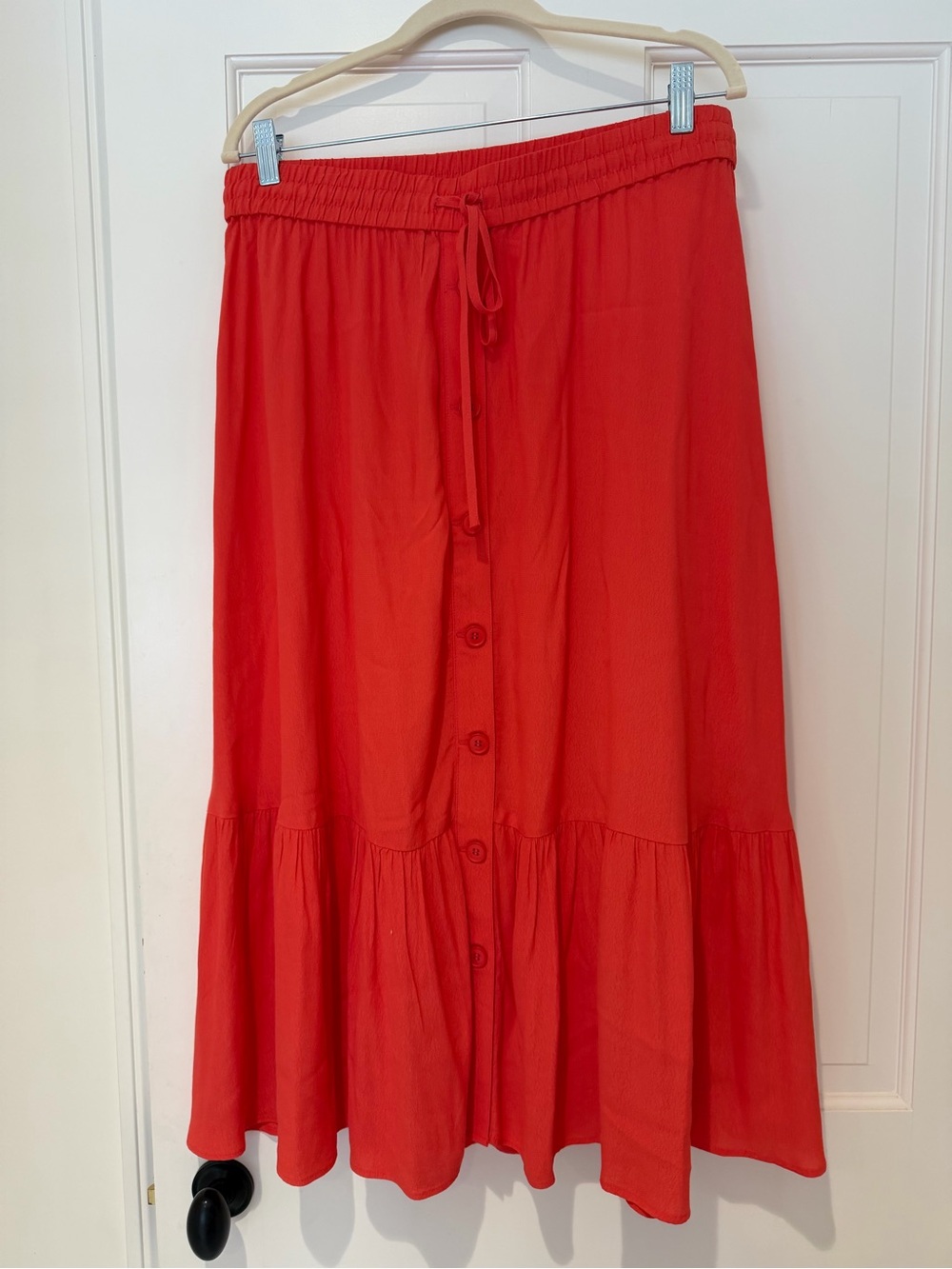 Talbots Red Button-Front Midi Skirt with Drawstring Waist NWT